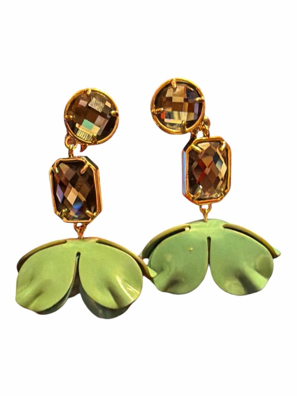 Tory Burch Pentier Crystal Mint Green Enamel Petal Clip On Statement Earrings